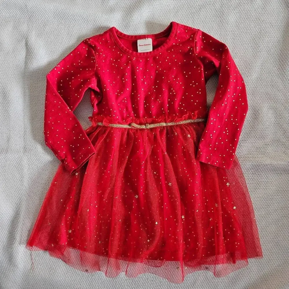 Hanna Andersson Red and Gold Sparkle Holiday Dress Size 2T